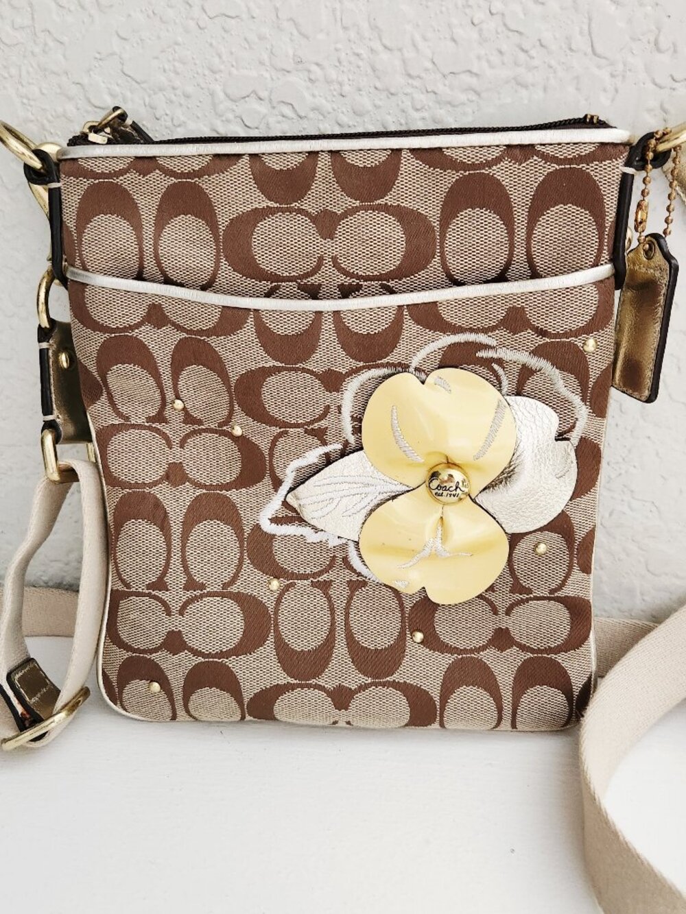 Vintage Coach Floral Applique Crossbody Bag Purse